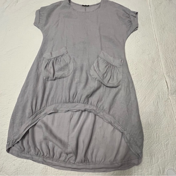 Saga women’s L Italian Short Sleeve Linen Lagenlook Dress With Front Pockets - Picture 1 of 8